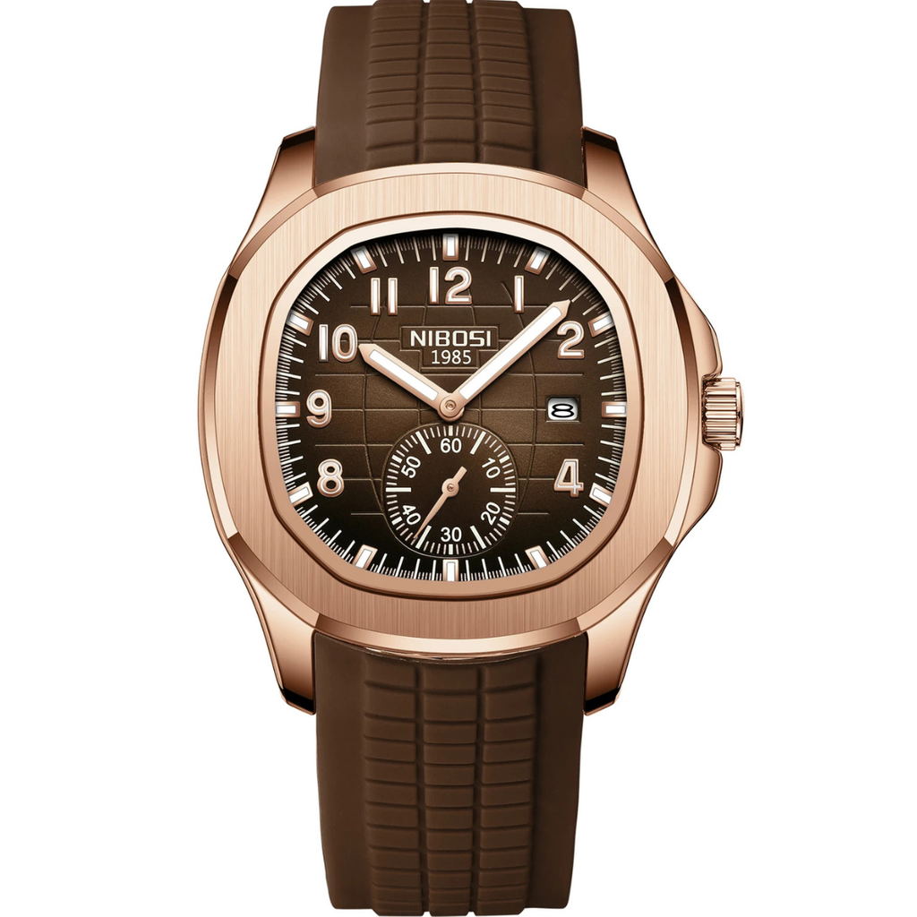Relógio Classic Luxury Design Gold Brown - NIBOSI