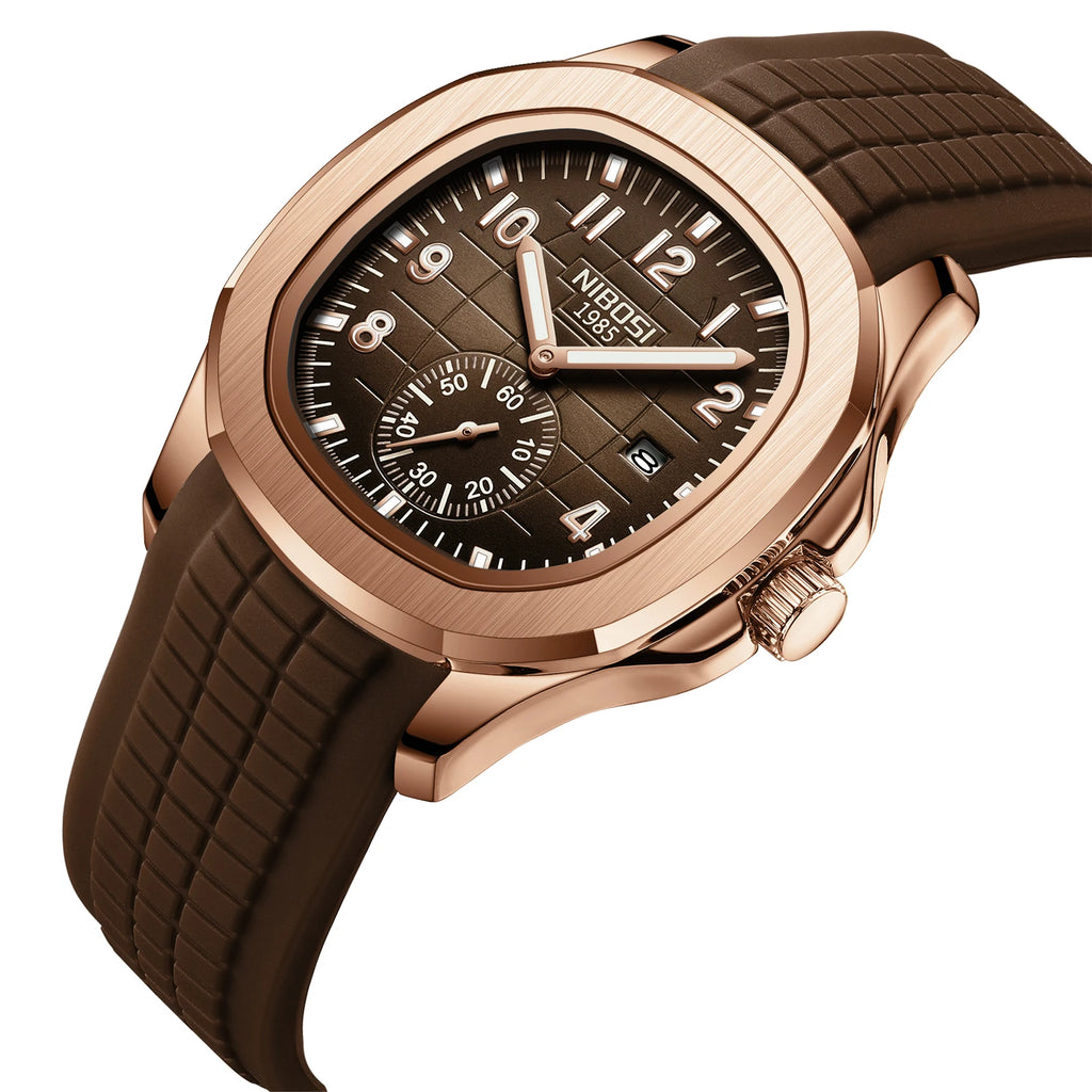 Relógio Classic Luxury Design Gold Brown - NIBOSI
