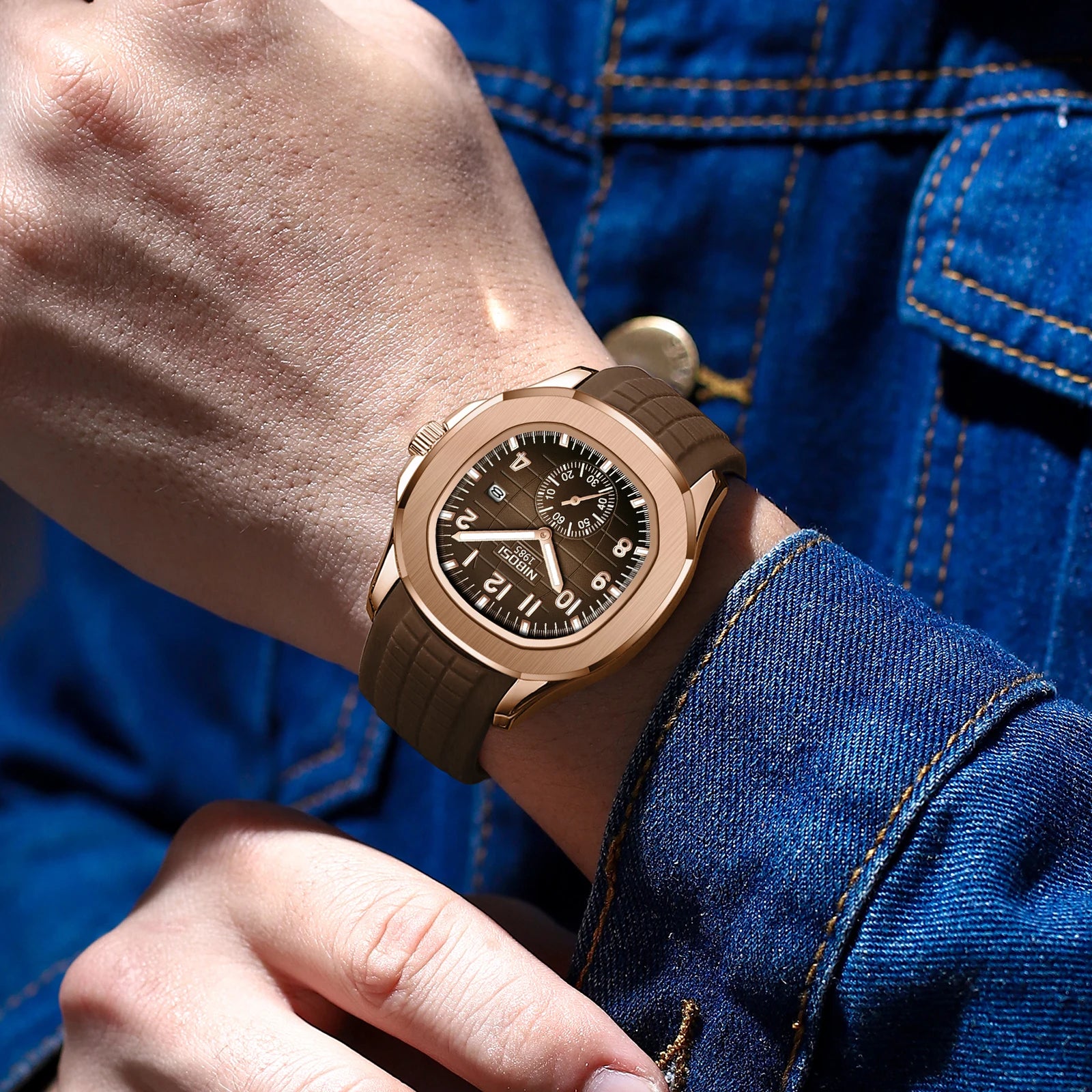 Relógio Classic Luxury Design Gold Brown - NIBOSI