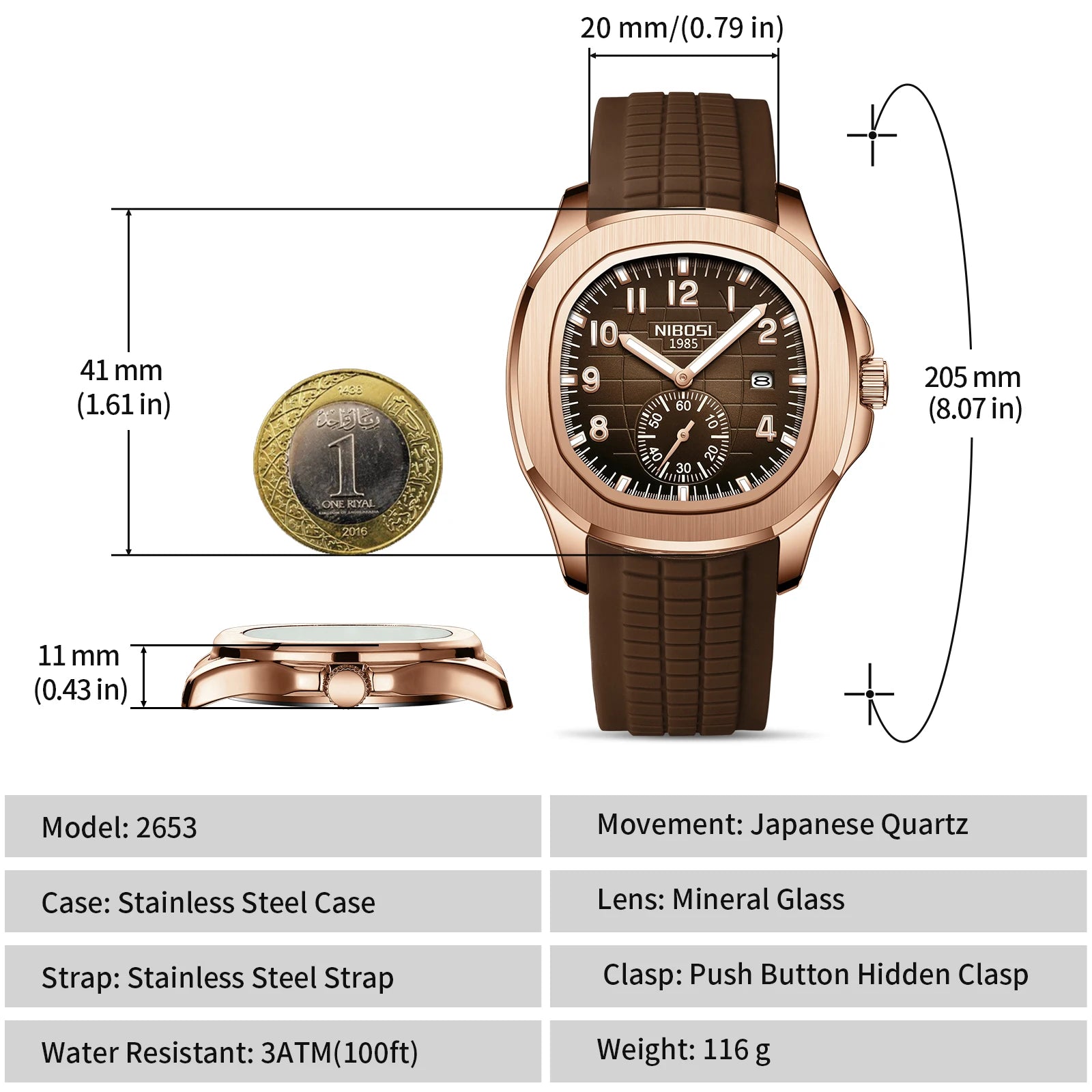 Relógio Classic Luxury Design Gold Brown - NIBOSI